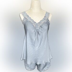 Olive Grey Lace Trim Satin Camisole & Shorts Set